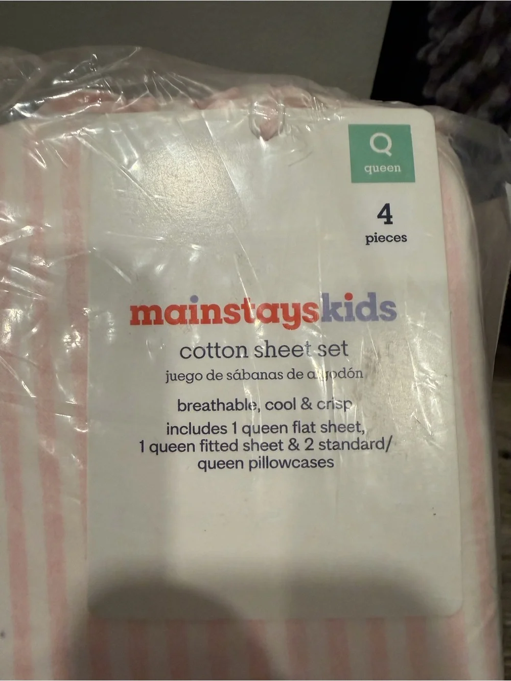 Mainstays Kids Queen Cotton Sheet Set - Pink Stripe